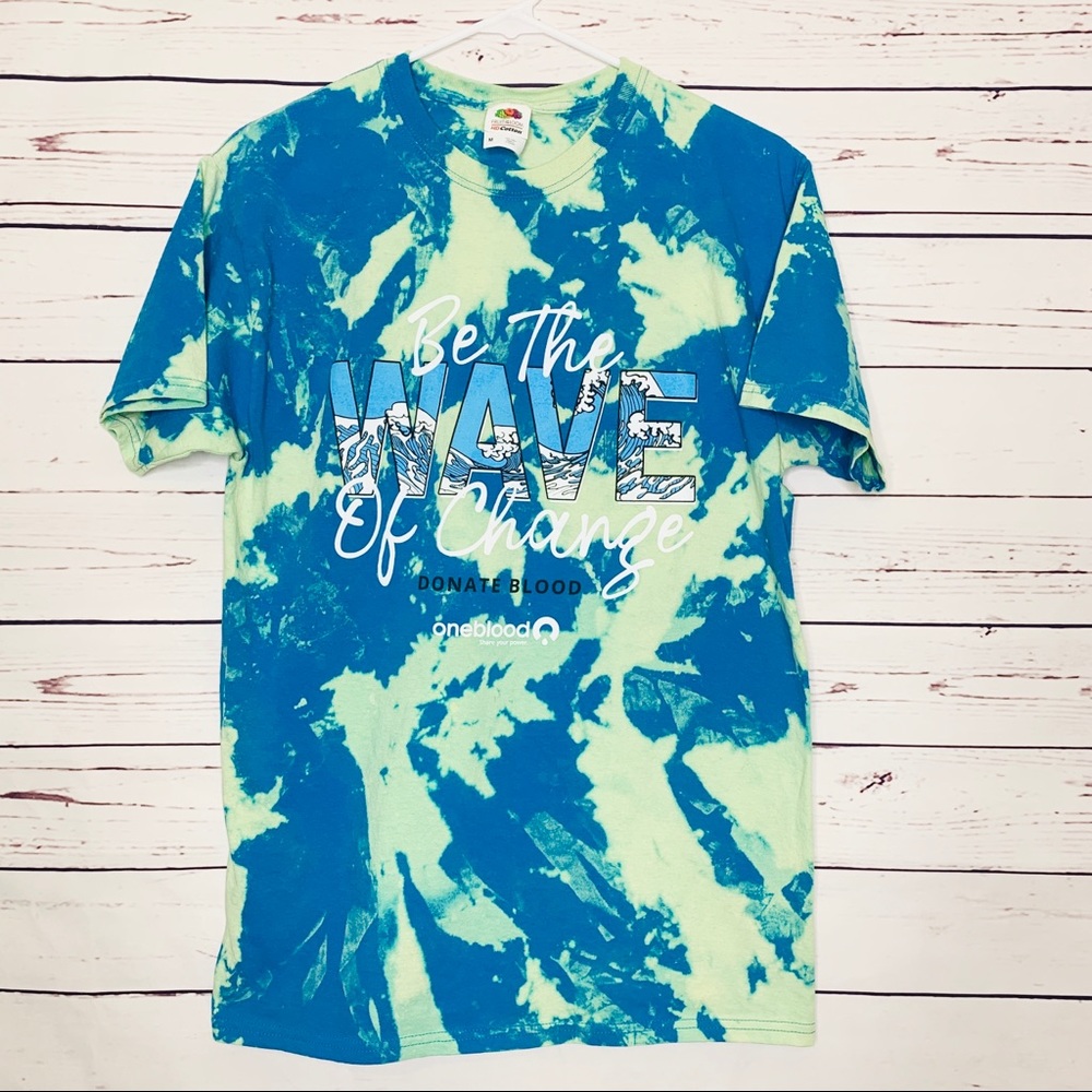 “Be the Wave of Change” Blue Tie Dye T-shirt Unisex Adult Size Medium